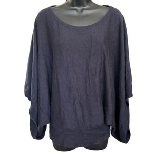 Lafayette 148 Cashmere Silk Sweater Sz M Navy Blue Slouchy Quiet Luxury Oversize